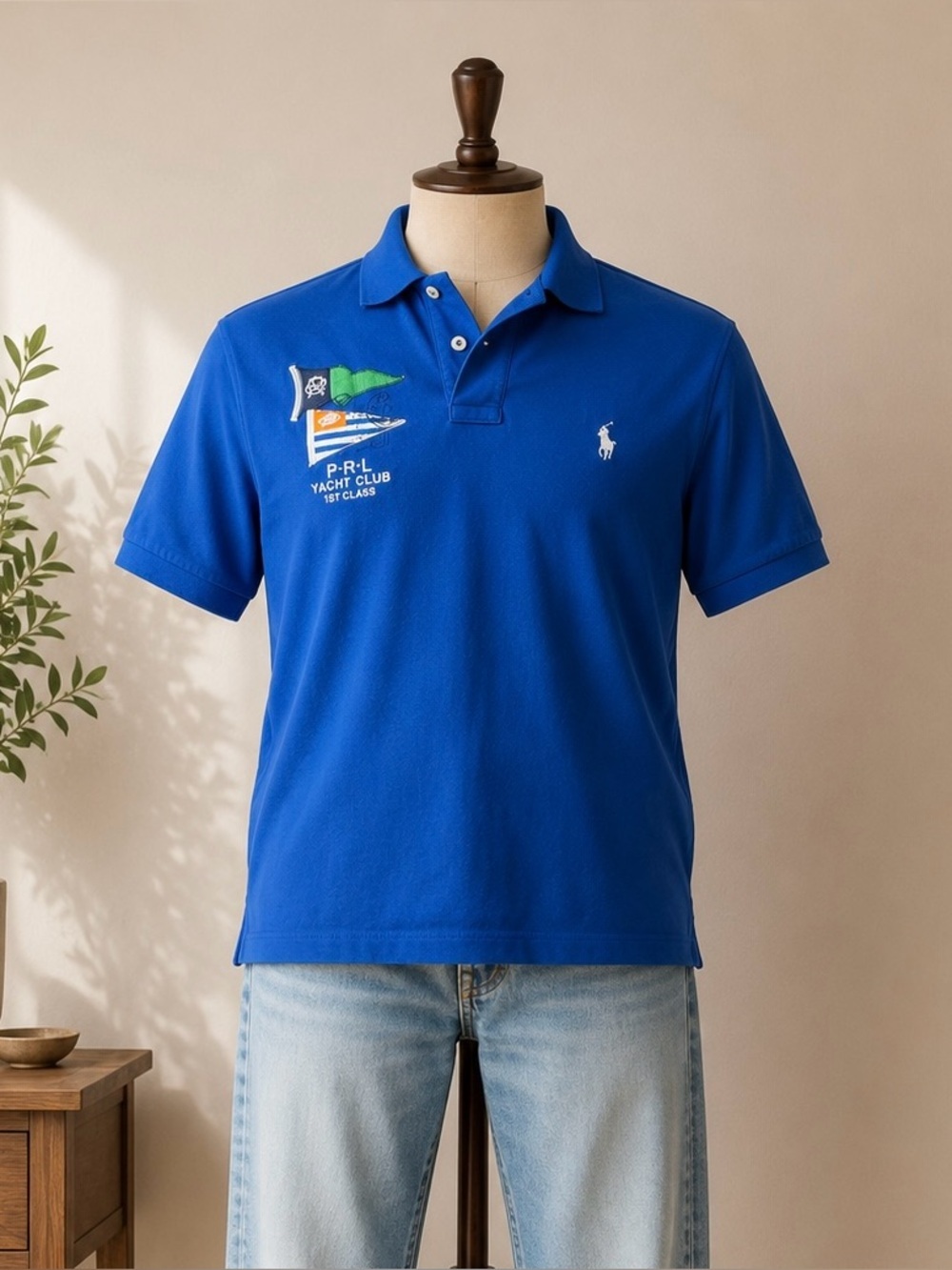 Polo Ralph Lauren Men Custom Fit Yacht Club Sailing Polo Shirt Blue Embroidered